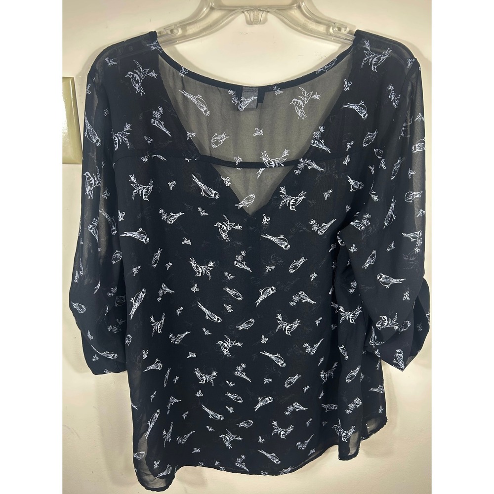 Whimsical Torrid Black Novelty Bird Print Sheer Top Plus Size 2X Nature Dainty - Picture 8 of 12